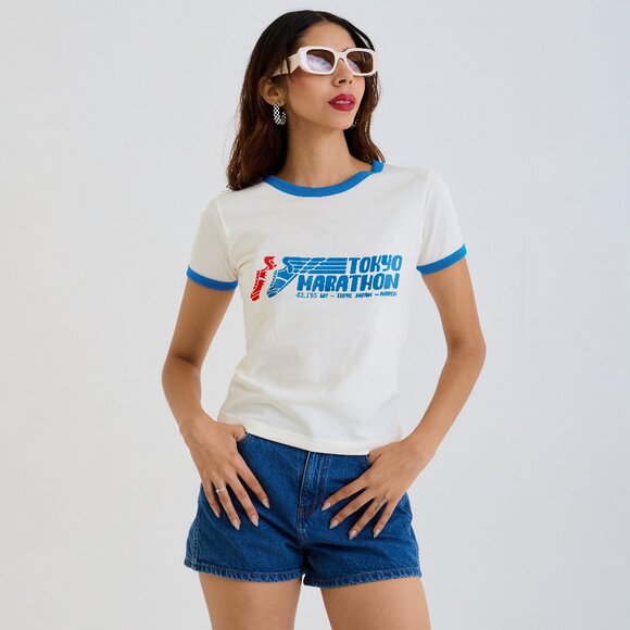 Womens Fitted Tokyo Marathon Retro Vintage Inspired Look T shirt 80s Retro Tee - Picture 4 of 6